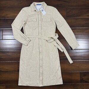 J. McLaughlin Women's Size XS Haarlem Catalina Cloth Belted Shirt Dress‎ Tan